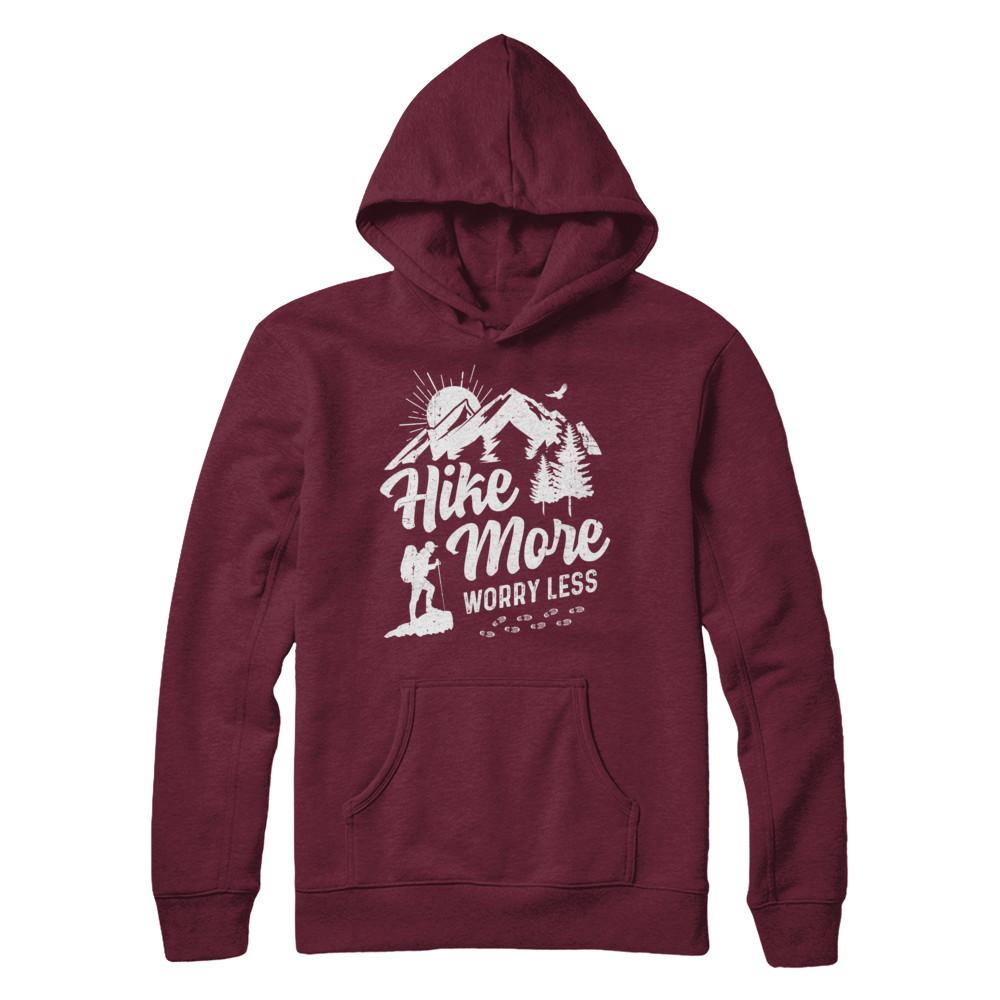 Hike More Worry Less Hiking Camping Sayings-T-Shirt & Hoodie-Pullover Hoodie-Maroon