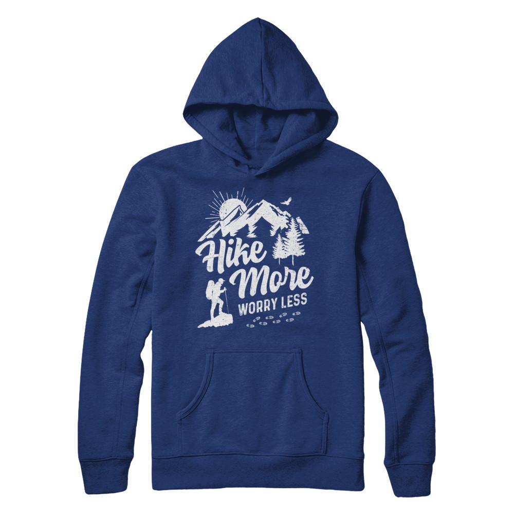 Hike More Worry Less Hiking Camping Sayings-T-Shirt & Hoodie-Pullover Hoodie-Deep Royal