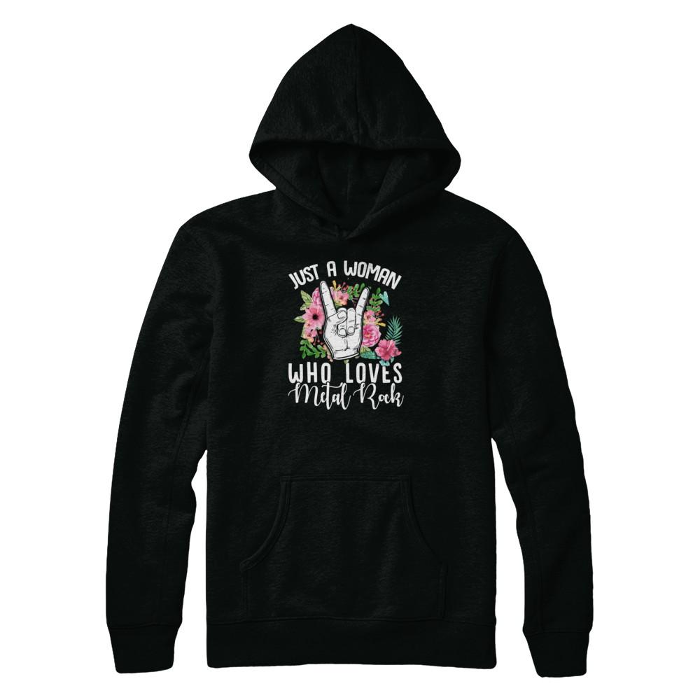 Just A Woman Who Loves Metal Rock-T-Shirt & Tank Top-Pullover Hoodie-Black