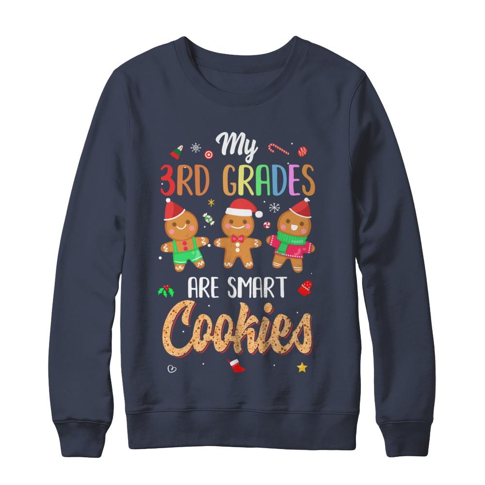 Teacher My 3th Graders Are Smart Cookies Christmas-T-Shirt & Sweatshirt-Crewneck Sweatshirt-Navy
