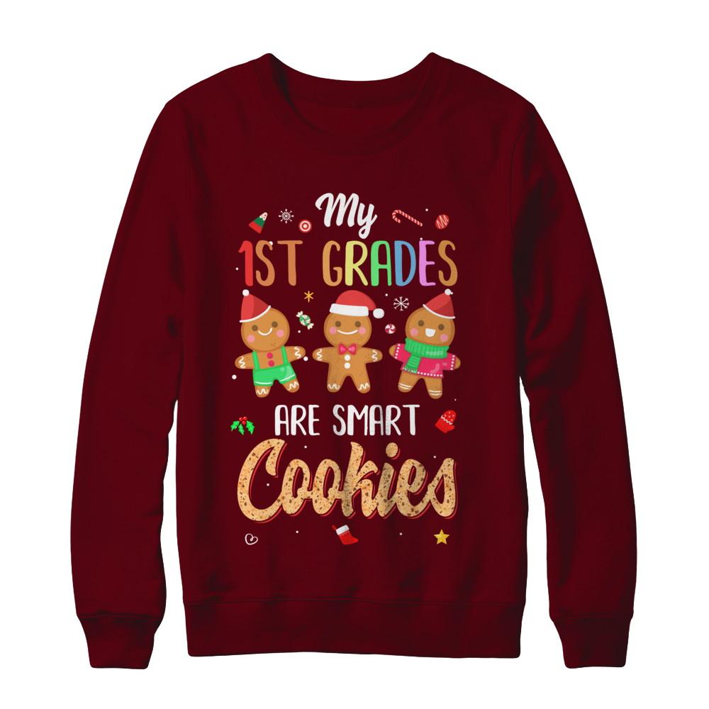 Teacher My 1st Graders Are Smart Cookies Christmas-T-Shirt & Sweatshirt-Crewneck Sweatshirt-Maroon