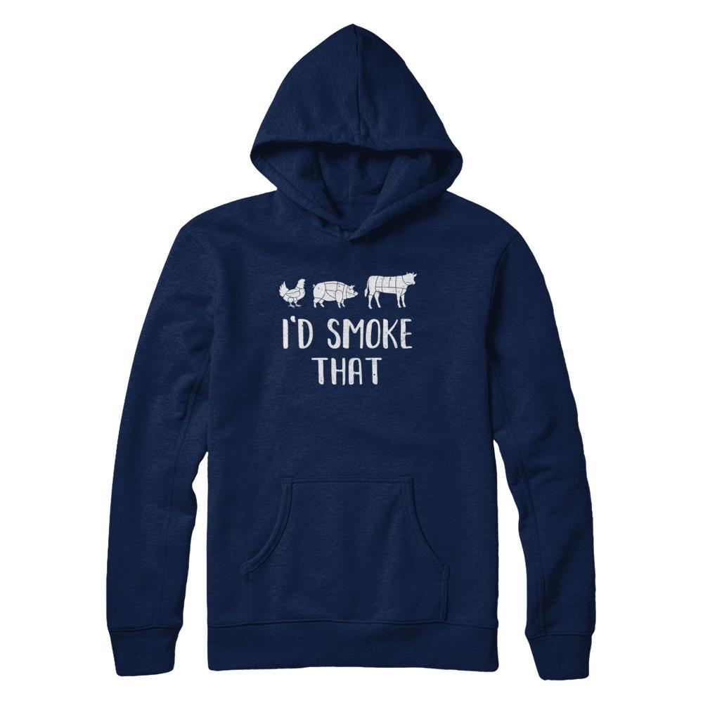 I'd Smoke That Fun BBQ Barbecue Smoker Chef-T-Shirt & Hoodie-Pullover Hoodie-Navy