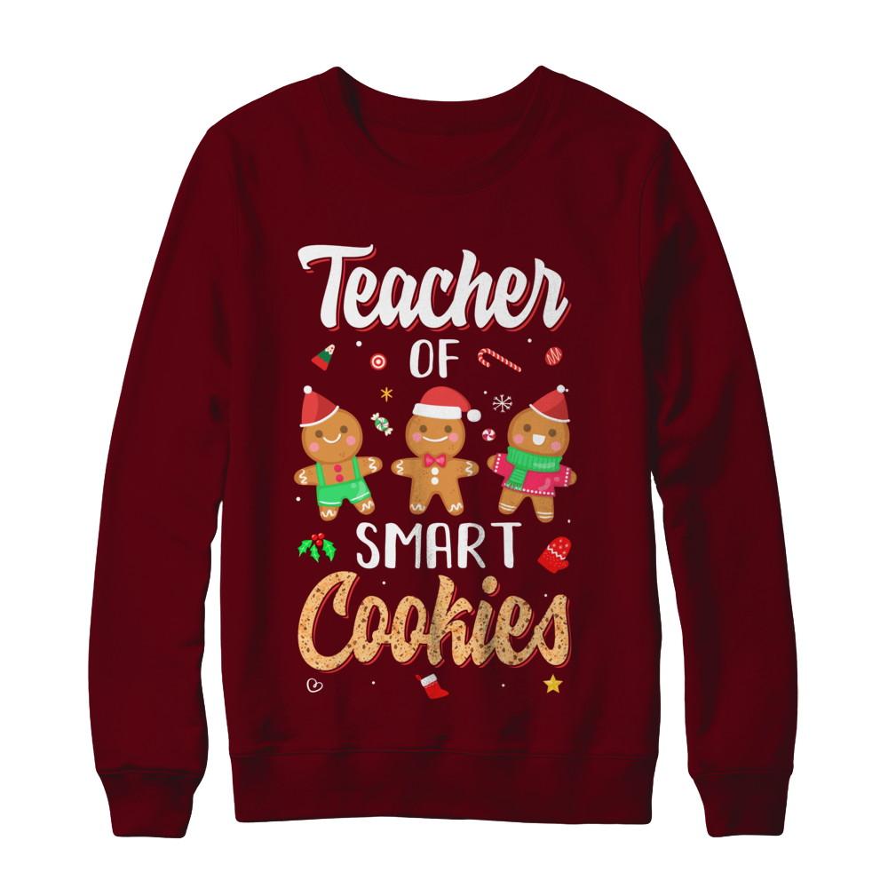 Cute Teacher Of Smart Cookies Merry Xmas Christmas-T-Shirt & Sweatshirt-Crewneck Sweatshirt-Maroon