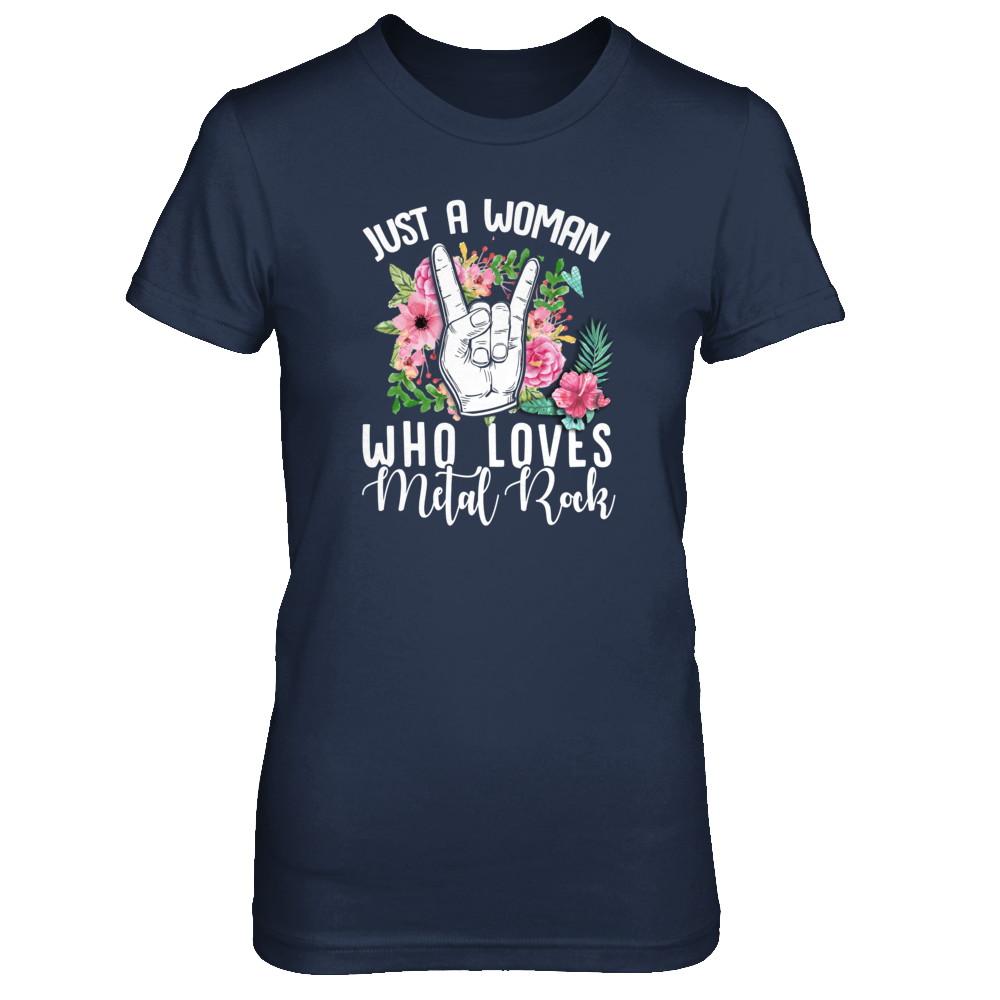 Just A Woman Who Loves Metal Rock-T-Shirt & Tank Top-Women's T-Shirt-Navy