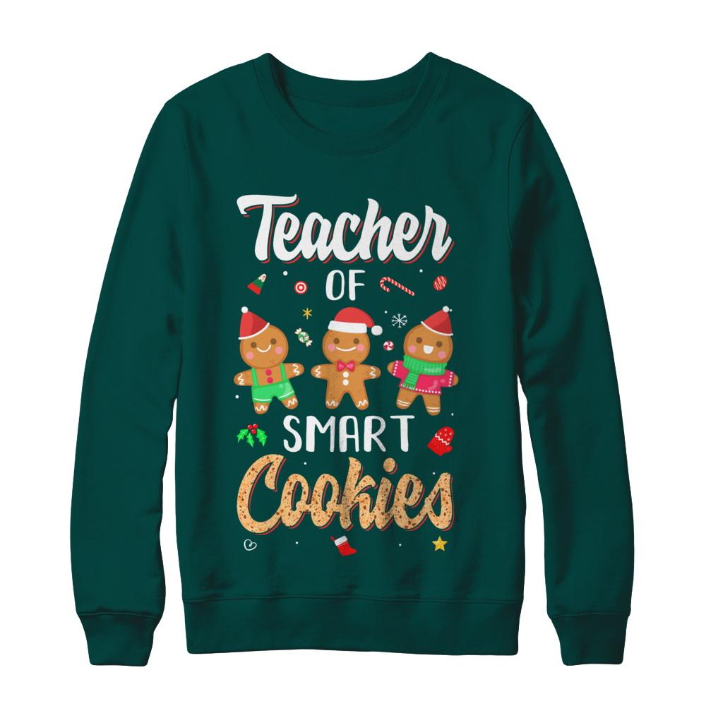 Cute Teacher Of Smart Cookies Merry Xmas Christmas-T-Shirt & Sweatshirt-Crewneck Sweatshirt-Deep Forest