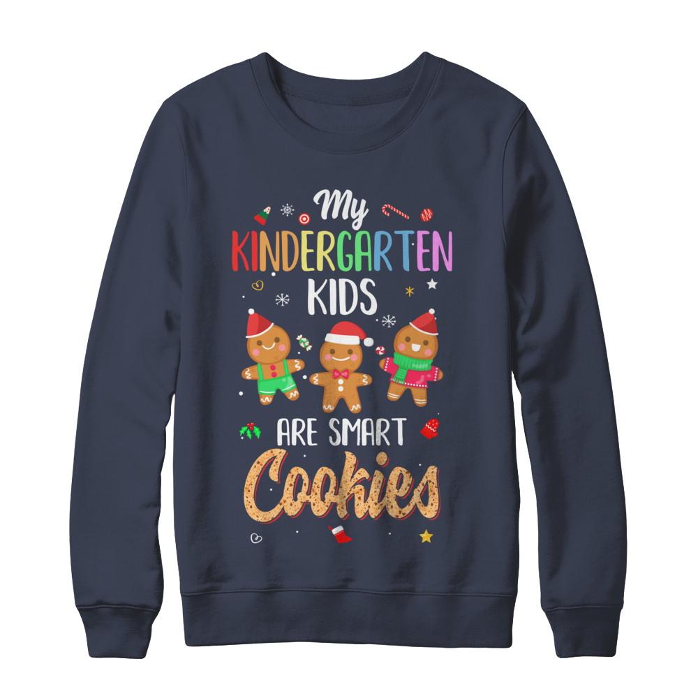 Teacher My Kindergarten Kids Are Smart Cookies Christmas-T-Shirt & Sweatshirt-Crewneck Sweatshirt-Navy