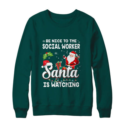 Be Nice To The Social Worker Santa Is Watching-T-Shirt & Sweatshirt-Crewneck Sweatshirt-Deep Forest