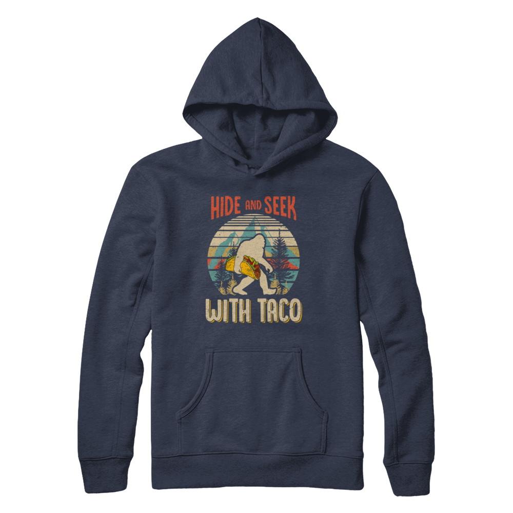 Bigfoot Carrying Taco Hide And Seek Sasquatch-T-Shirt & Hoodie-Pullover Hoodie-Navy