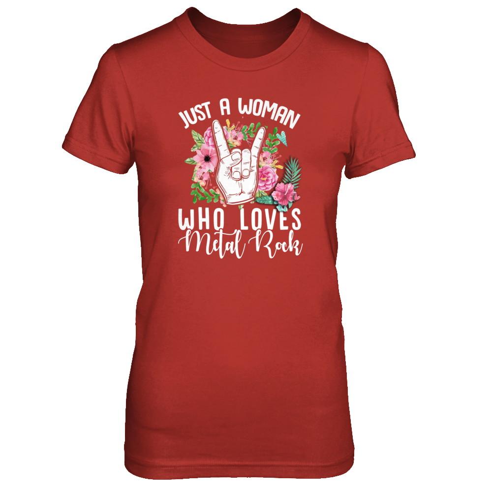 Just A Woman Who Loves Metal Rock-T-Shirt & Tank Top-Women's T-Shirt-Red