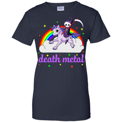 Rainbow Death Metal Rocker Unicorn-T-Shirt & Hoodie-Women's T-Shirt-Navy