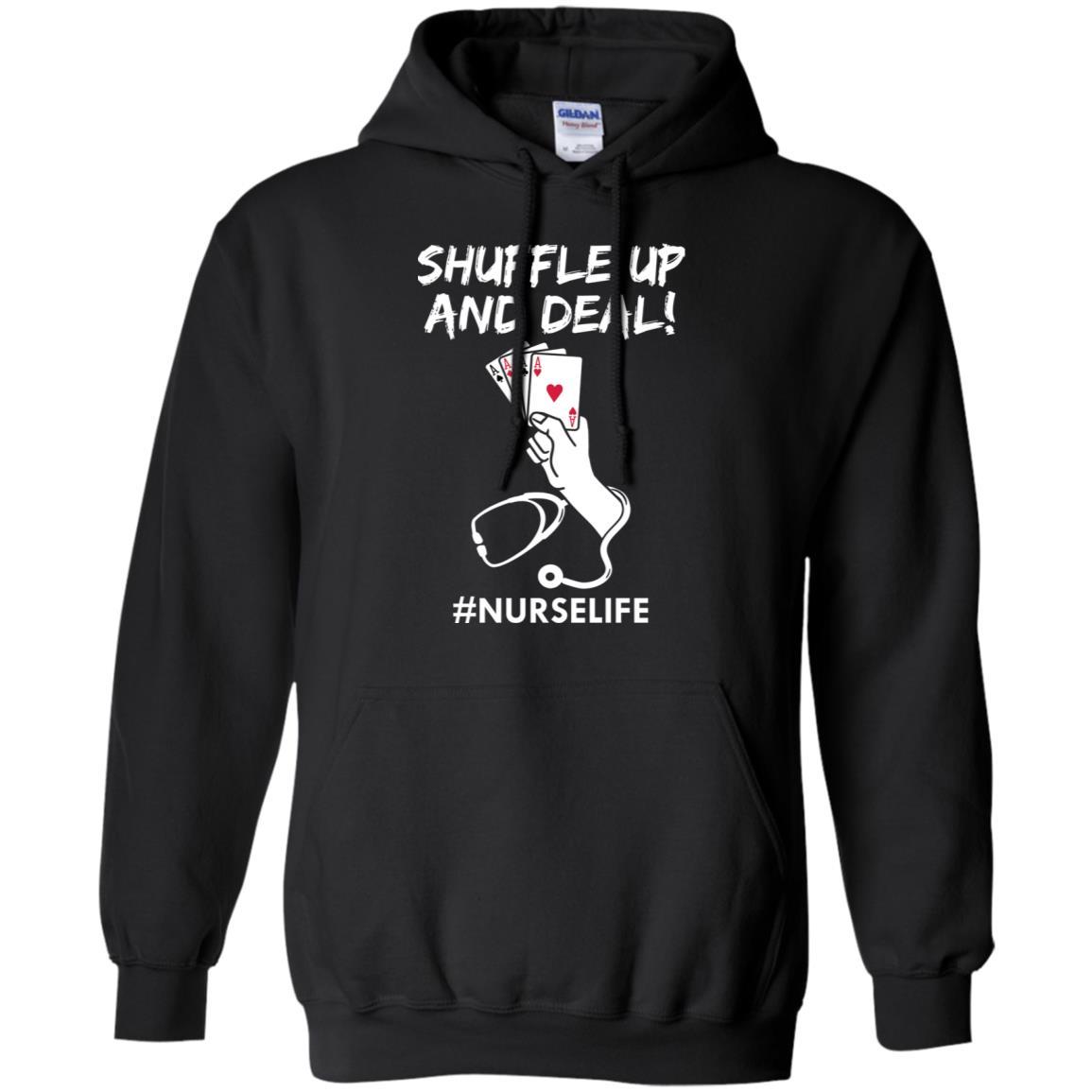 Funny Nurse Playing Cards Shuffle Up And Deal Poker-T-Shirt & Hoodie-Pullover Hoodie-Black