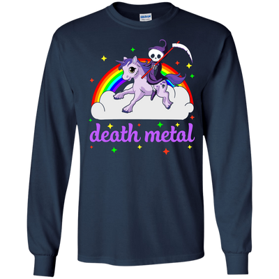 Rainbow Death Metal Rocker Unicorn-T-Shirt & Hoodie-Long Sleeve T-Shirt-Navy