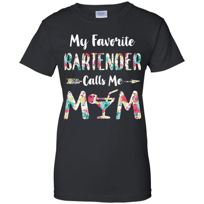 Floral My Favorite Bartender Calls Me Mom Mothers Day Gift-T-Shirt & Hoodie-Women's T-Shirt-Black