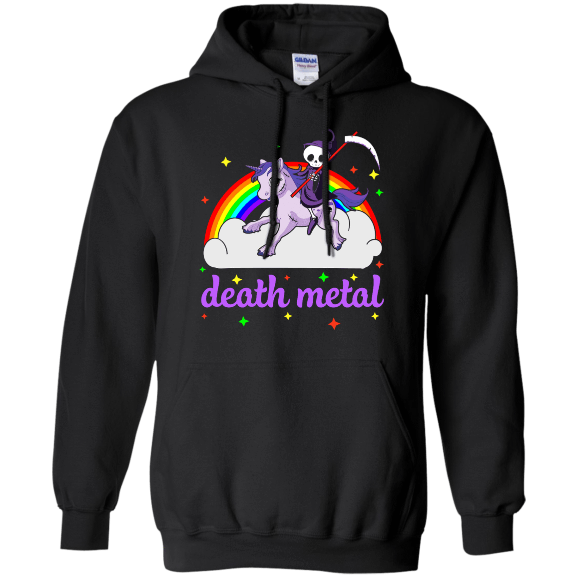 Rainbow Death Metal Rocker Unicorn-T-Shirt & Hoodie-Pullover Hoodie-Black