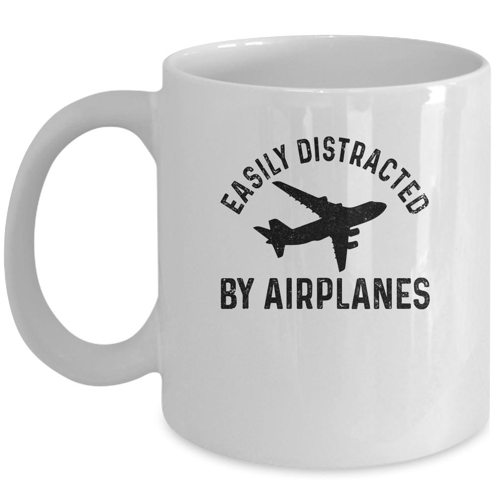 Easily Distracted By Airplanes Funny Pilot Flying Mug-Coffee Mug-Mug-White