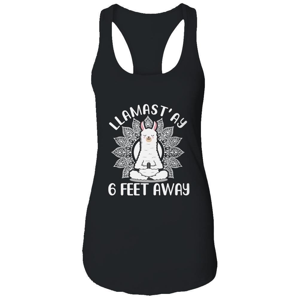Funny Yoga Llamastay Llama Social Distancing Quarantine-T-Shirt & Tank Top-Women's Ideal Racerback Tank-Black