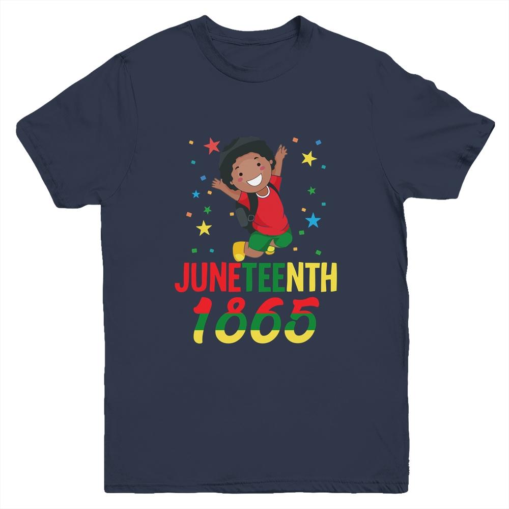 Juneteenth Celebrating 1865 Cute Black Boys Youth-Youth Shirt-Youth T-Shirt-Navy