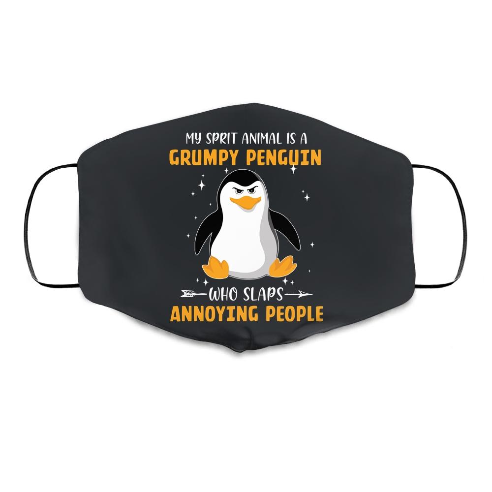 My Spirit Animal Is Grumpy Penguin Who Slaps Annoying Cloth Face Mask-Cloth Face Mask-Cloth Face Mask-Black