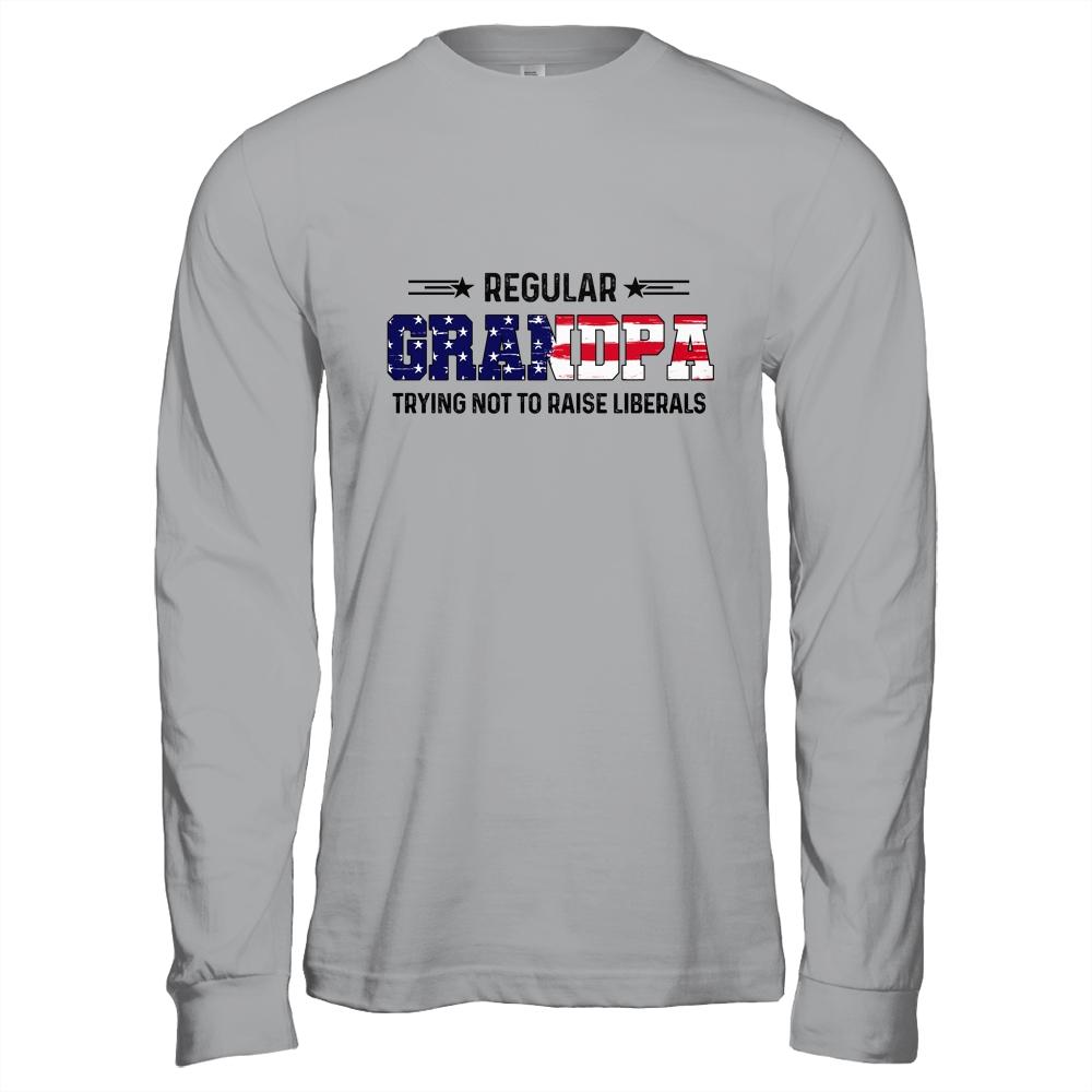 Regular Grandpa Trying Not To Raise Liberal American USA Flag-T-Shirt & Hoodie-Long Sleeve T-Shirt-Sport Grey