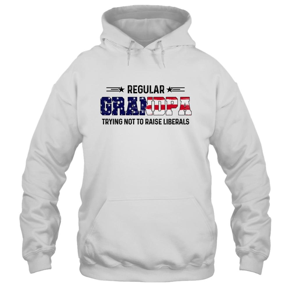 Regular Grandpa Trying Not To Raise Liberal American USA Flag-T-Shirt & Hoodie-Pullover Hoodie-White