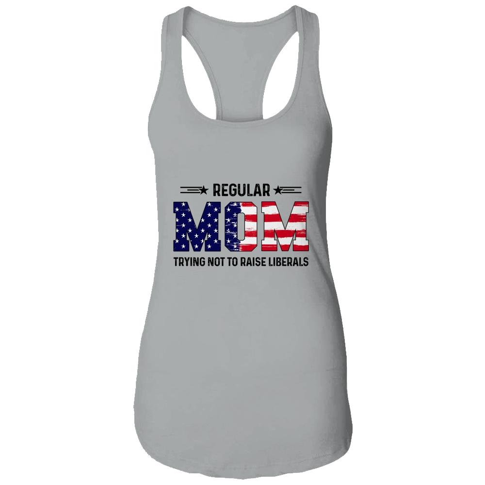 Regular Mom Trying Not To Raise Liberal American USA Flag-T-Shirt & Tank Top-Women's Ideal Racerback Tank-Heather Grey