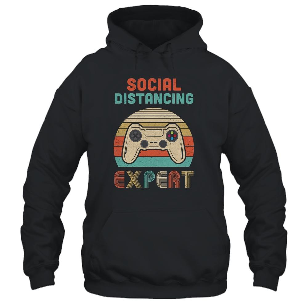 Social Distancing Expert Gaming Video Gamer Boys Men Gift-T-Shirt & Hoodie-Pullover Hoodie-Black