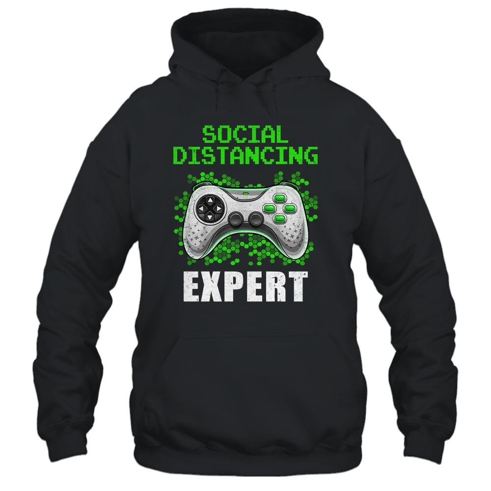 Social Distancing Expert Gaming Video Gamer Men Boys Gift-T-Shirt & Hoodie-Pullover Hoodie-Black