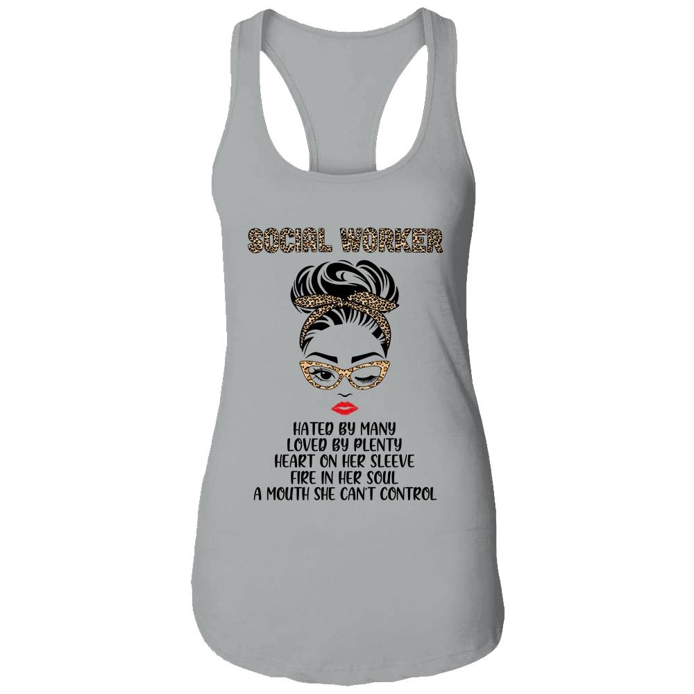 Social Worker Hated By Many Loved By Plenty Leopard Women-T-Shirt & Tank Top-Women's Ideal Racerback Tank-Heather Grey