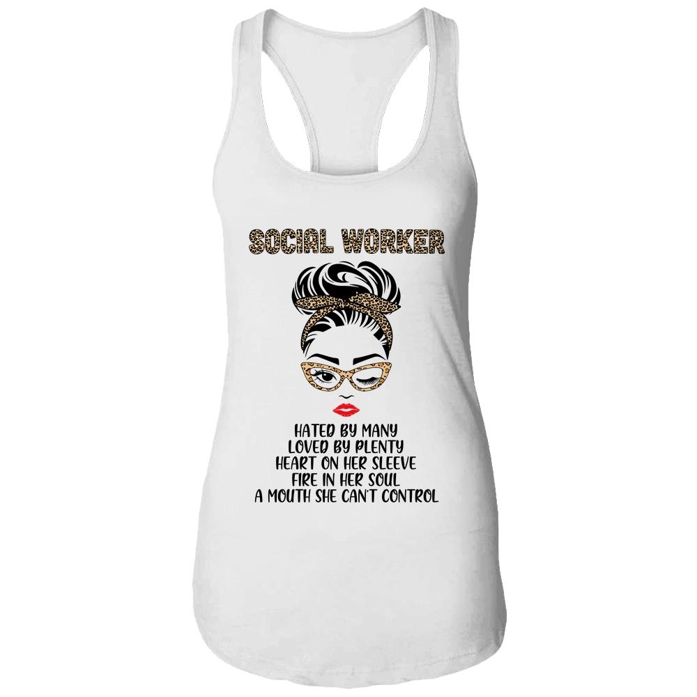 Social Worker Hated By Many Loved By Plenty Leopard Women-T-Shirt & Tank Top-Women's Ideal Racerback Tank-White