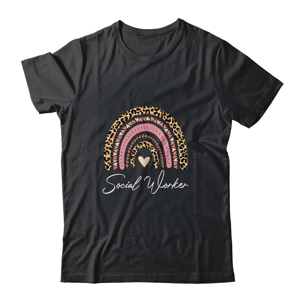 Social Worker Leopard Rainbow Women Girls-T-Shirt & Tank Top-Classic T-Shirt-Black