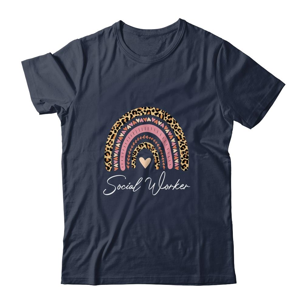 Social Worker Leopard Rainbow Women Girls-T-Shirt & Tank Top-Classic T-Shirt-Navy