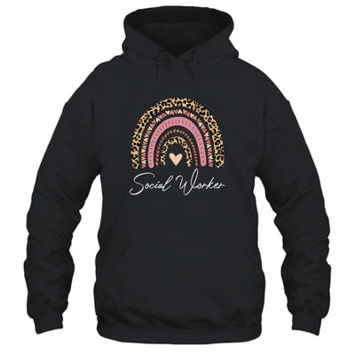 Social Worker Leopard Rainbow Women Girls-T-Shirt & Tank Top-Pullover Hoodie-Black
