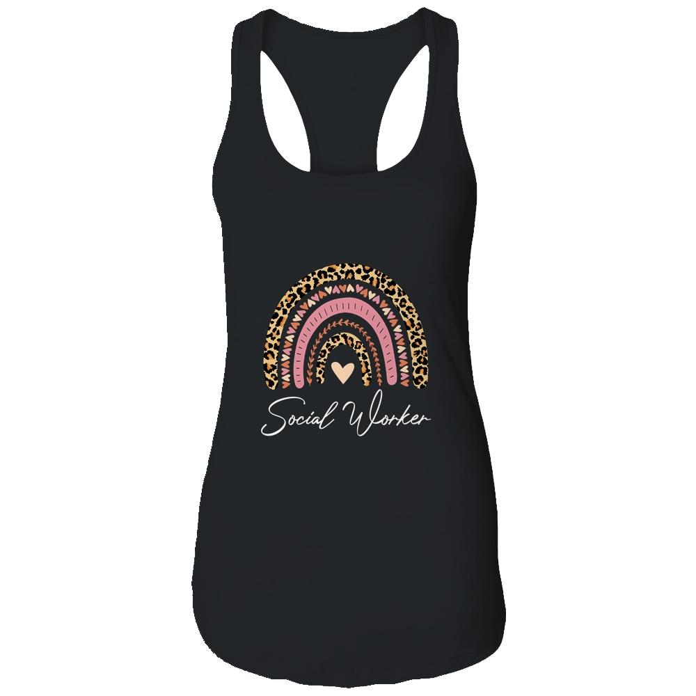 Social Worker Leopard Rainbow Women Girls-T-Shirt & Tank Top-Women's Ideal Racerback Tank-Black