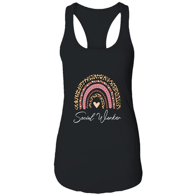 Social Worker Leopard Rainbow Women Girls-T-Shirt & Tank Top-Women's Ideal Racerback Tank-Black