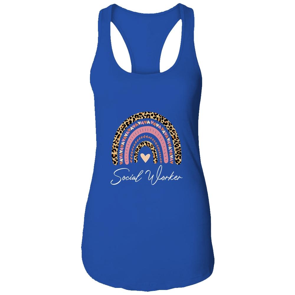 Social Worker Leopard Rainbow Women Girls-T-Shirt & Tank Top-Women's Ideal Racerback Tank-Royal
