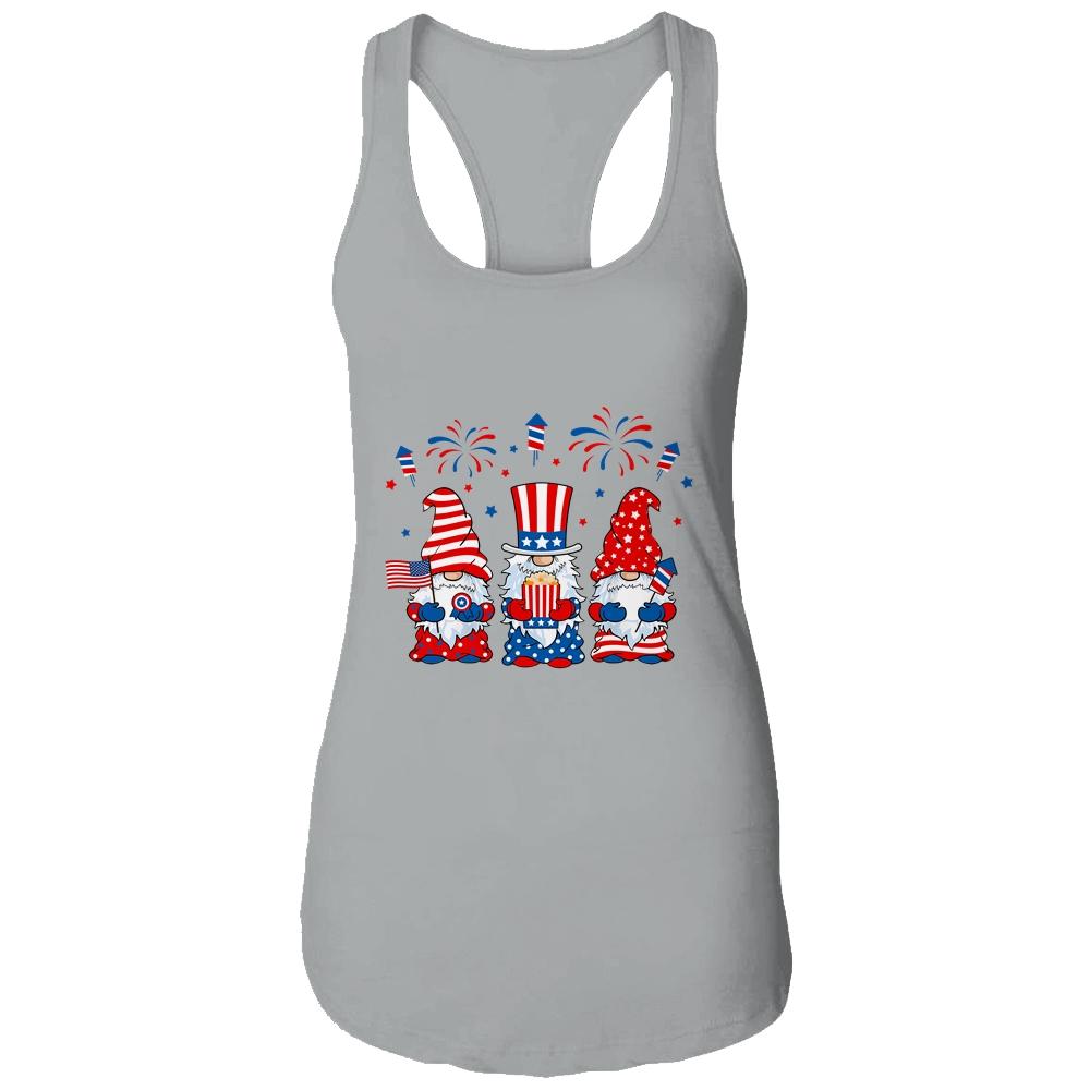 Three Gnomes Celebrating Independence Day 4th Of July-T-Shirt & Tank Top-Women's Ideal Racerback Tank-Heather Grey