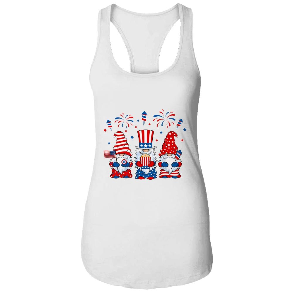 Three Gnomes Celebrating Independence Day 4th Of July-T-Shirt & Tank Top-Women's Ideal Racerback Tank-White