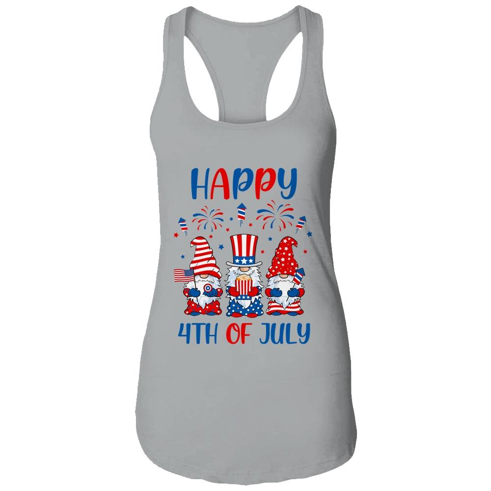 Three Gnomes Celebrating Independence Day USA 4th Of July-T-Shirt & Tank Top-Women's Ideal Racerback Tank-Heather Grey