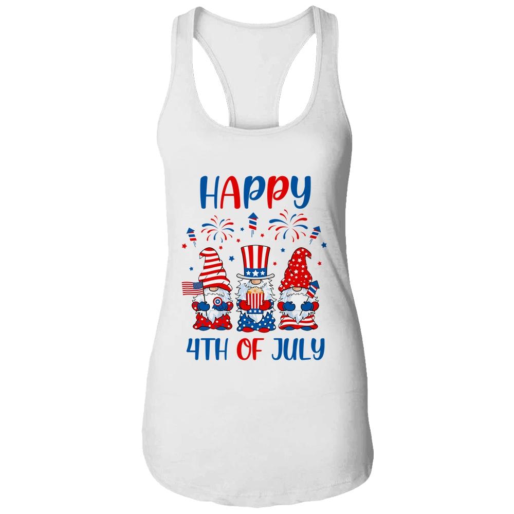 Three Gnomes Celebrating Independence Day USA 4th Of July-T-Shirt & Tank Top-Women's Ideal Racerback Tank-White