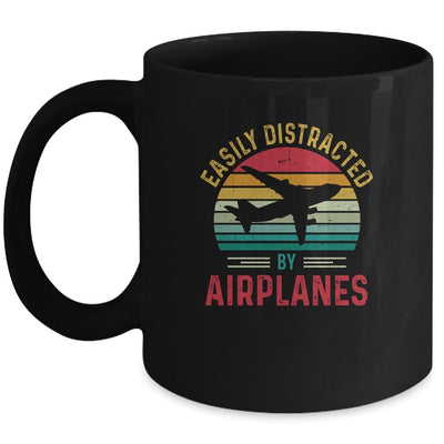 Vintage Easily Distracted By Airplanes Funny Pilot Flying Mug-Coffee Mug-Mug-Black