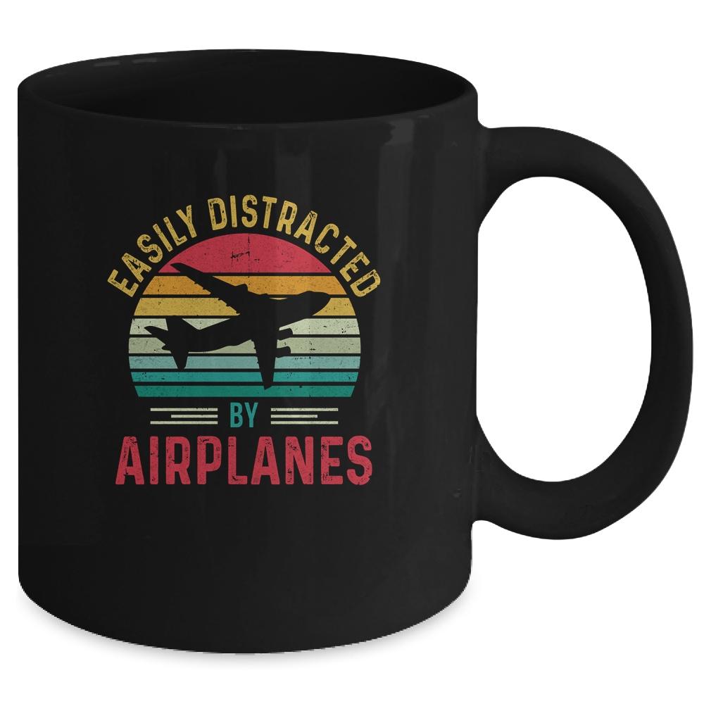 Vintage Easily Distracted By Airplanes Funny Pilot Flying Mug-Coffee Mug-
