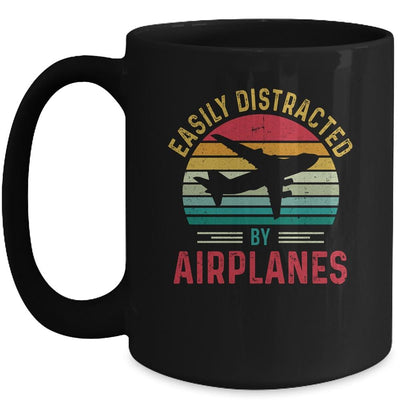 Vintage Easily Distracted By Airplanes Funny Pilot Flying Mug-Coffee Mug-Mug-Black