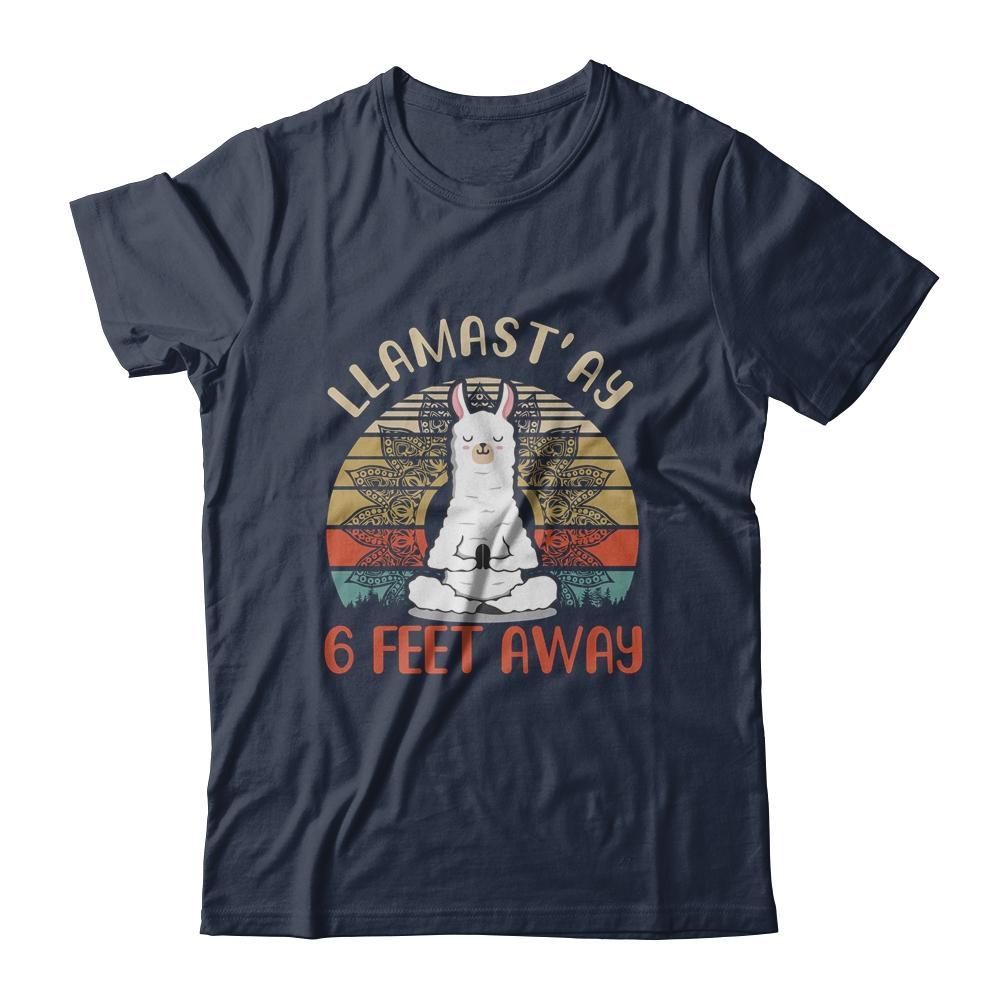 Yoga Meditating Llamastay Llama Social Distancing Quarantine-T-Shirt & Tank Top-Classic T-Shirt-Navy