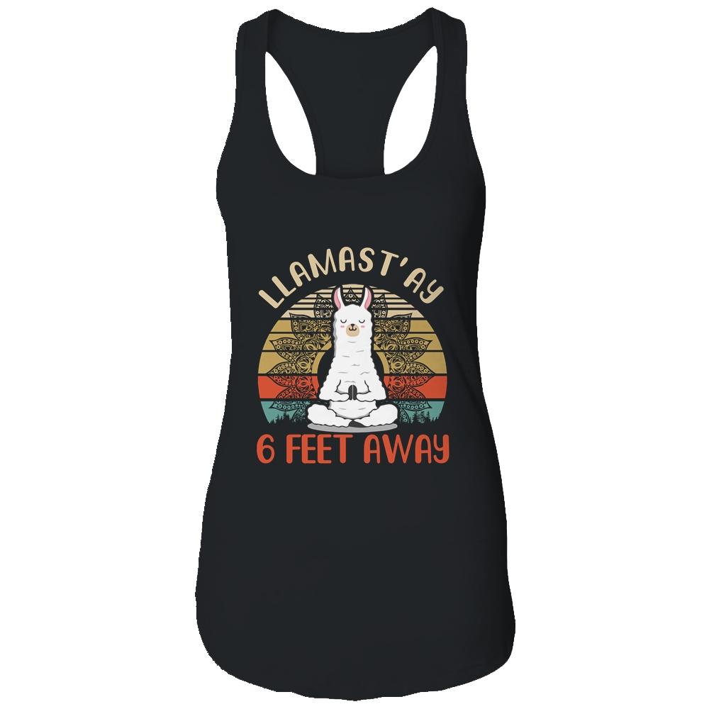 Yoga Meditating Llamastay Llama Social Distancing Quarantine-T-Shirt & Tank Top-Women's Ideal Racerback Tank-Black