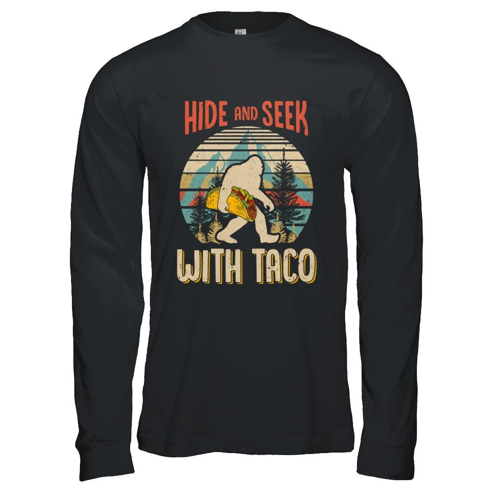 Bigfoot Carrying Taco Hide And Seek Sasquatch-T-Shirt & Hoodie-Long Sleeve T-Shirt-Black