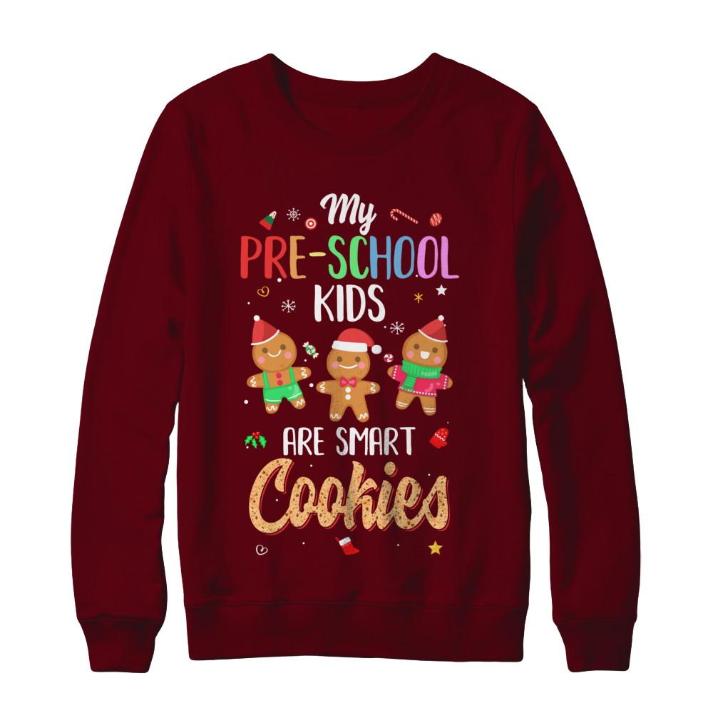 Teacher My Pre-shcool Kids Are Smart Cookies Christmas-T-Shirt & Sweatshirt-Crewneck Sweatshirt-Maroon