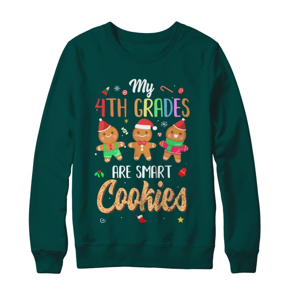 Teacher My 4th Graders Are Smart Cookies Christmas-T-Shirt & Sweatshirt-Crewneck Sweatshirt-Deep Forest