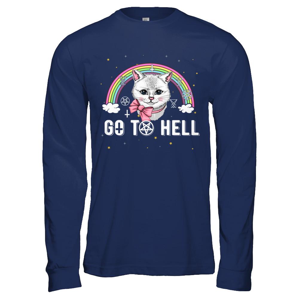 Heavy Metal Metalhead Cats Go To Hell-T-Shirt & Hoodie-Long Sleeve T-Shirt-Navy