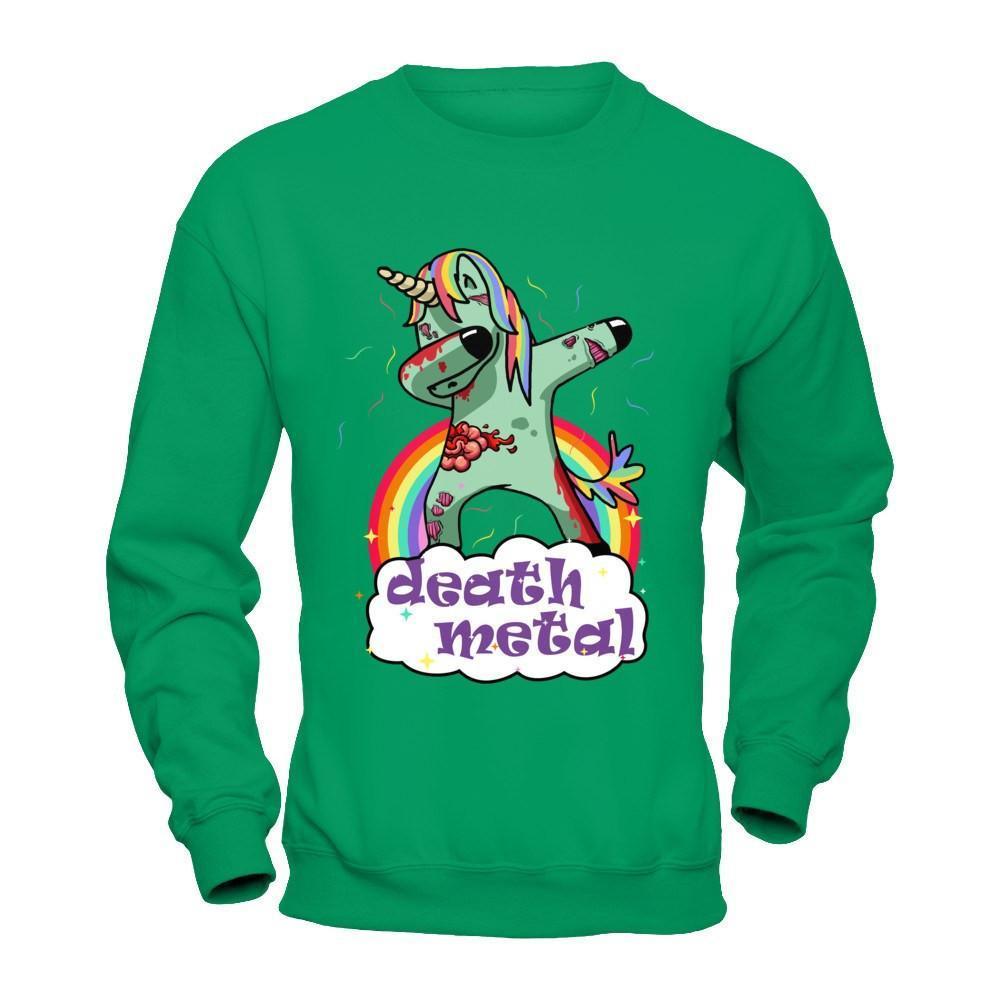 Dabbing Zombie Unicorn Death Metal Rocker-T-Shirt & Hoodie-Crewneck Sweatshirt-Irish Green