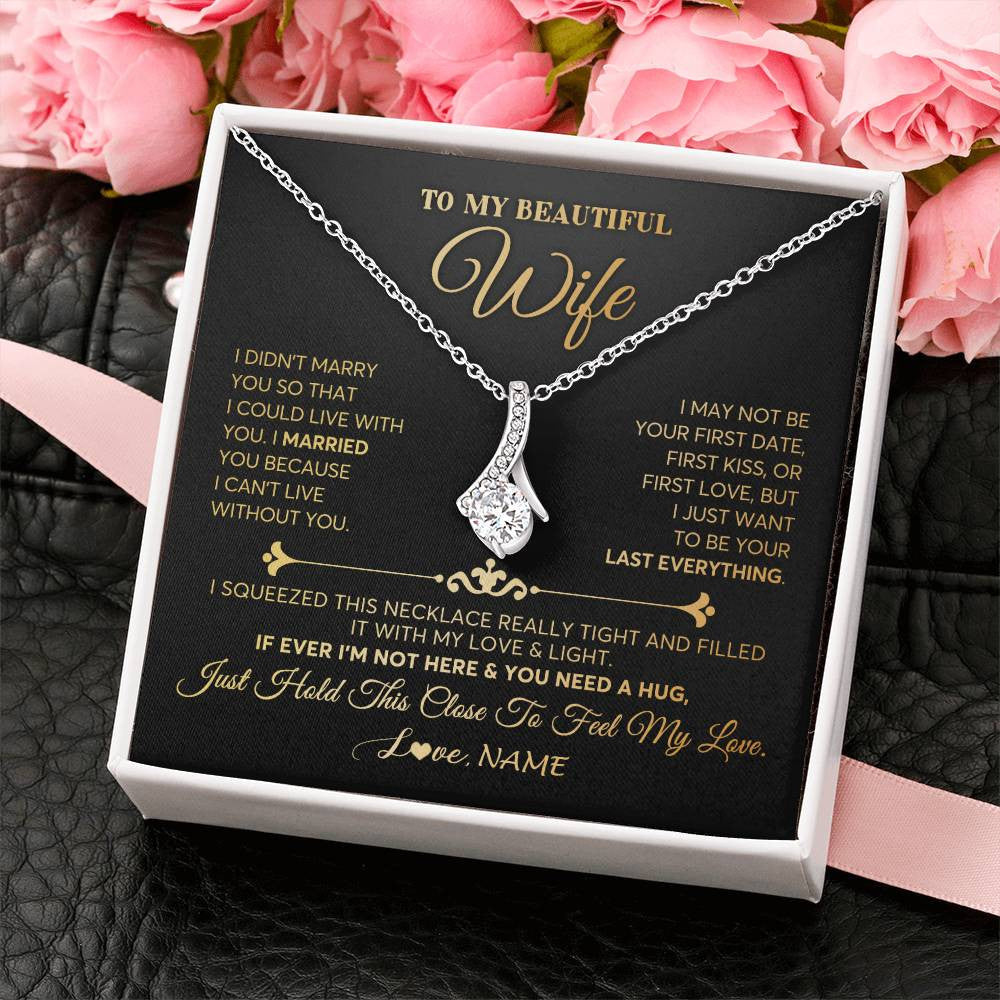 Alluring Beauty Necklace 18K Yellow Gold Finish | Personalized To My Beautiful Wife Necklace From Husband Feel My Love Soulmate Wedding Anniversary Valentines Day Birthday Customized Gift Box Message Card | havt